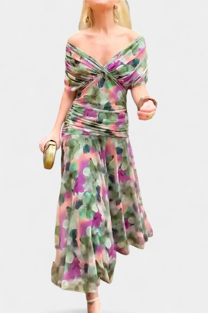 Alondra | Robe longue à col en V et à fleurs