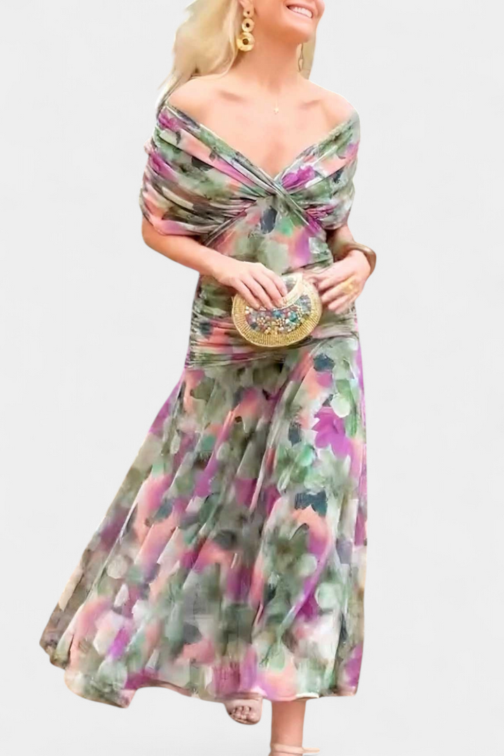 Alondra | Robe longue à col en V et à fleurs