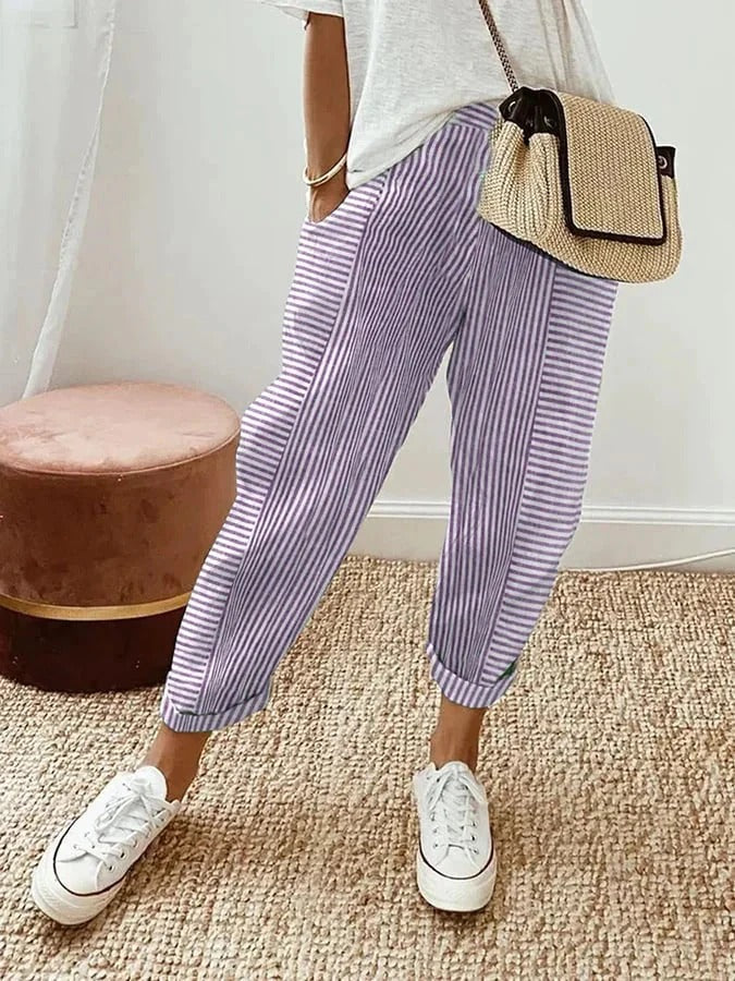 Cajsa - Pantalons Rayés en Coton
